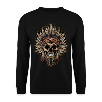 Crâne de chef indien avec plume et - Sweat-shirt Unisexe - noir - Devant - Alina (178cm) & Michal (187cm)