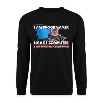Design für IT Fachleute die Katzen lieben - Unisex Pullover - Schwarz - Vorne - Alina (178cm) & Michal (187cm)