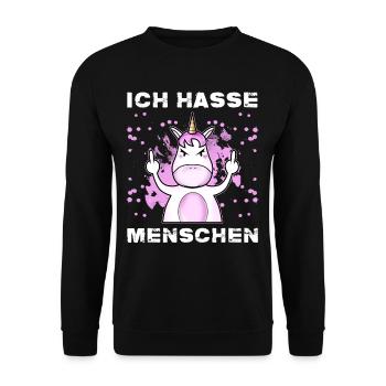 Ich Hasse Menschen Einhörner Mittelfinger Lustiges - Unisex Pullover - Schwarz - Vorne - Alina (178cm) & Michal (187cm)