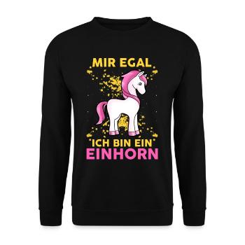 Mir Egal Ich Bin Ein Einhorn Fabelwesen Statement - Unisex Pullover - Schwarz - Vorne - Alina (178cm) & Michal (187cm)