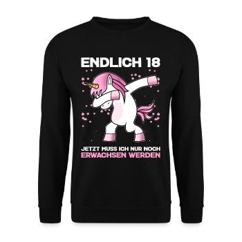 Endlich 18 Jetzt Muss Ich Nur Noch Erwachsen - Unisex Pullover - Schwarz - Vorne - Alina (178cm) & Michal (187cm)