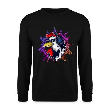 Lustiger Hühner Dj mit Sonnenbrille Musik - Unisex Pullover - Schwarz - Vorne - Alina (178cm) & Michal (187cm)