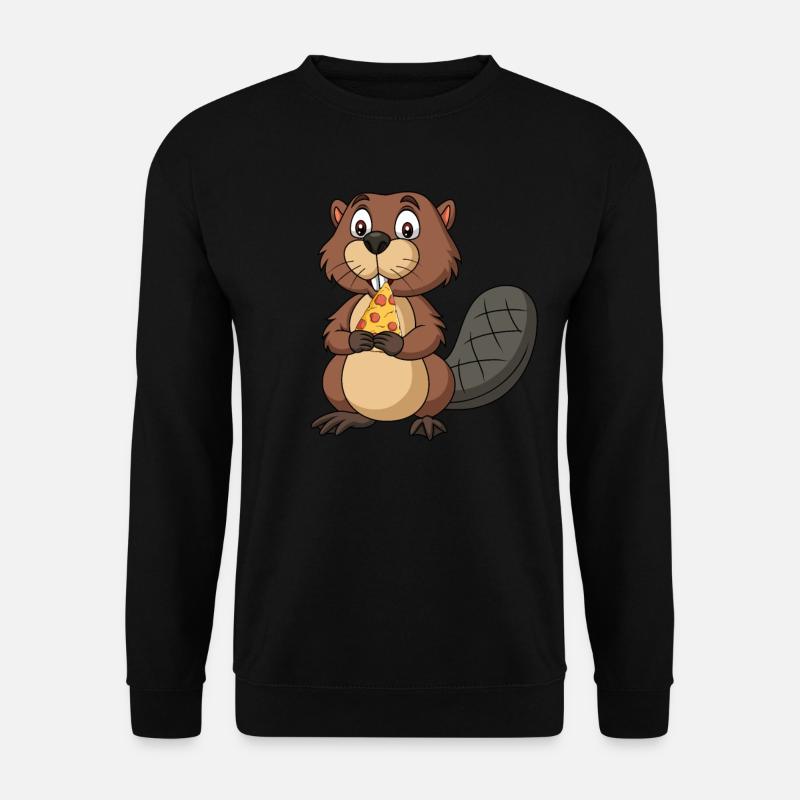 Witziger Biber mit Pizzastück Nagetiere Pizza - Unisex Pullover - Schwarz