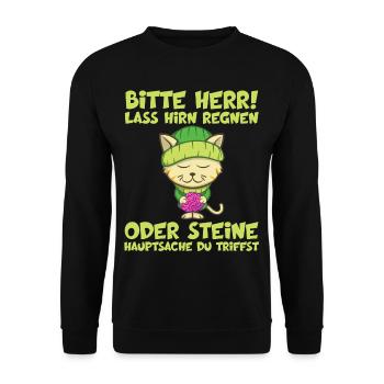 Herr Lass Hirn Regnen Oder Steine Lustige Sprüche - Unisex Pullover - Schwarz - Vorne - Alina (178cm) & Michal (187cm)