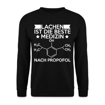 Lachen Ist Die Beste Medizin Nach Propofol Lustige - Unisex Pullover - Schwarz - Vorne - Alina (178cm) & Michal (187cm)