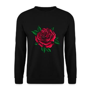 Rosen-Motiv Rote Rose Blumen Valentinstag - Unisex Pullover - Schwarz - Vorne - Alina (178cm) & Michal (187cm)