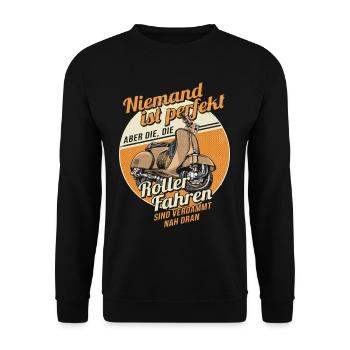 Niemand Ist Perfekt Witziges Statement - Unisex Pullover - Schwarz - Vorne - Alina (178cm) & Michal (187cm)