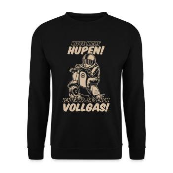 Bitte Nicht Hupen Ich Fahr Ja Schon Vollgas - Unisex Pullover - Schwarz - Vorne - Alina (178cm) & Michal (187cm)