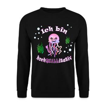 Lustige Thumbsup Qualle: Hochquallitativ - Unisex Pullover - Schwarz - Vorne - Alina (178cm) & Michal (187cm)