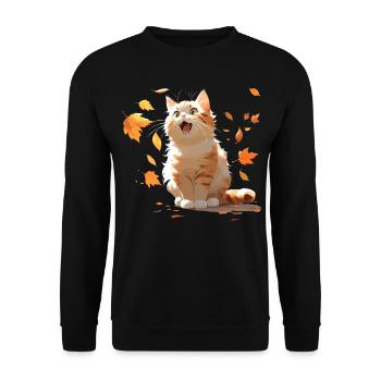 Katze in Herbststimmung - Unisex Pullover - Schwarz - Vorne - Alina (178cm) & Michal (187cm)