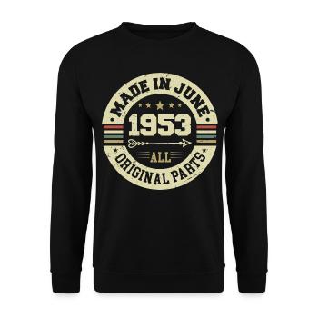 Juni 1953 Geburtstagsgeschenk Juni 1953 Juni 1953 - Unisex Pullover - Schwarz - Vorne - Alina (178cm) & Michal (187cm)
