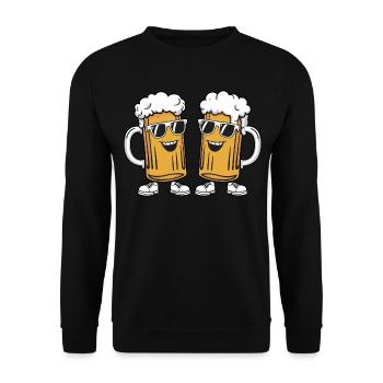 Zwei lustige Bierkrüge mit Sonnenbrille Bier - Unisex Pullover - Schwarz - Vorne - Alina (178cm) & Michal (187cm)