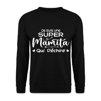 Ich bin eine Super-Mamita, die reißt - Unisex Pullover - Schwarz - Vorne - Alina (178cm) & Michal (187cm)