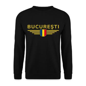 Bukarest T Shirt für Rumänien Fans Outfit - Unisex Pullover - Schwarz - Vorne - Alina (178cm) & Michal (187cm)