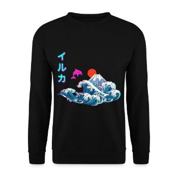 Japanische Vaporwave Große Welle von Kanagawa - Unisex Pullover - Schwarz - Vorne - Alina (178cm) & Michal (187cm)
