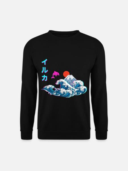 Japanische Vaporwave Große Welle von Kanagawa - Unisex Pullover - Schwarz