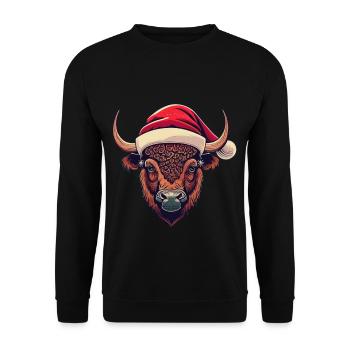 Bison Weihnachten Santa - Unisex Pullover - Schwarz - Vorne - Alina (178cm) & Michal (187cm)