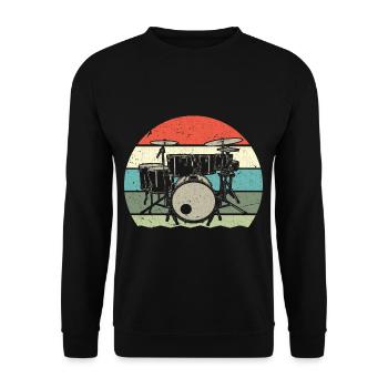 Retro Schlagzeug Rockband Schlagzeuger Musiker - Unisex Pullover - Schwarz - Vorne - Alina (178cm) & Michal (187cm)