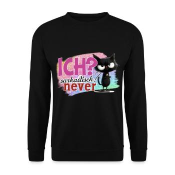 ich sarkastisch never sakastischer Spruch Humor - Unisex Pullover - Schwarz - Vorne - Alina (178cm) & Michal (187cm)