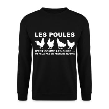 les poules c'est comme les chips - Sweat-shirt Unisexe - noir - Devant - Alina (178cm) & Michal (187cm)