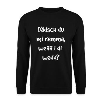 lustiger schwäbischer Heiratsantrag für Schwaben - Unisex Pullover - Schwarz - Vorne - Alina (178cm) & Michal (187cm)