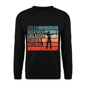 Bogenschützen Pfeil & Bogen Geschenk - Unisex Pullover - Schwarz - Vorne - Alina (178cm) & Michal (187cm)