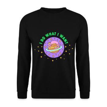 Drôle de chat dans l’espace « Je fais ce que je veux » - Sweat-shirt Unisexe - noir - Devant - Alina (178cm) & Michal (187cm)