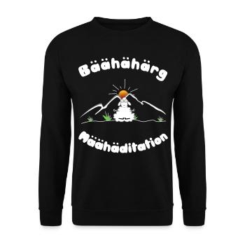 Meditation Schaf in den Bergen - Unisex Pullover - Schwarz - Vorne - Alina (178cm) & Michal (187cm)