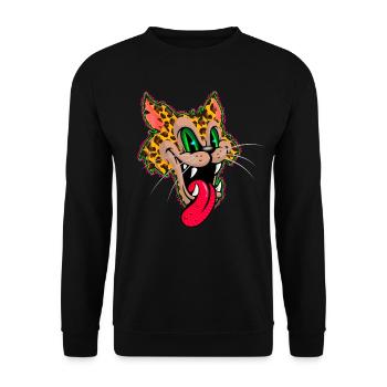 Leopard Comic Psychedelisch - Unisex Pullover - Schwarz - Vorne - Alina (178cm) & Michal (187cm)