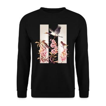Fleurs asiatiques Oiseaux Aquarelle - Sweat-shirt Unisexe - noir - Devant - Alina (178cm) & Michal (187cm)