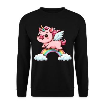 Schwein Einhorn Schweinchen Lustige Tiere - Unisex Pullover - Schwarz - Vorne - Alina (178cm) & Michal (187cm)