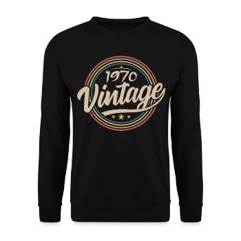 1970er Jahre Vintage 1970er Jahre Geburtstagsgeschenk - Retro Stil 1970er Jahre - Unisex Pullover - Schwarz - Vorne - Alina (178cm) & Michal (187cm)
