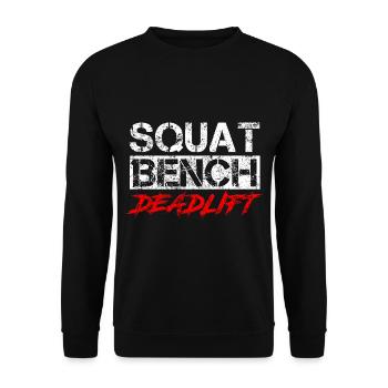 Kraftdreikampf Workout Kniebeuge Bank Kreuzheben - Unisex Pullover - Schwarz - Vorne - Alina (178cm) & Michal (187cm)
