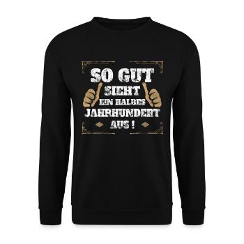 Geburtstagsgeschenk 50 Geburtstag Herren - Unisex Pullover - Schwarz - Vorne - Alina (178cm) & Michal (187cm)