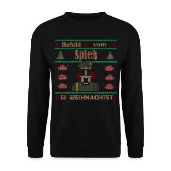 Befehl vom Spieß Ugly Christmas Sweater - Unisex Pullover - Schwarz - Vorne - Alina (178cm) & Michal (187cm)