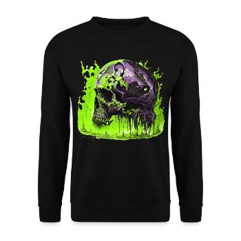 Gruseliger Helloween Schädel Skull - Unisex Pullover - Schwarz - Vorne - Alina (178cm) & Michal (187cm)