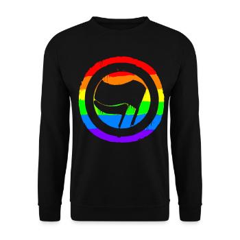 Regenbogen Bunt Protest Antifa Links - Unisex Pullover - Schwarz - Vorne - Alina (178cm) & Michal (187cm)