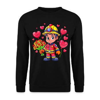Hero in red the firefighter - Unisex Sweatshirt - black - Front - Alina (178cm) & Michal (187cm)