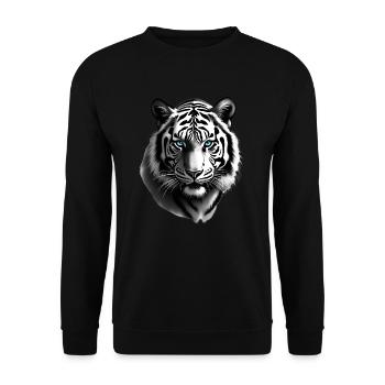 Tiger mit Blauen Augen Tier Motiv Kunst Tiger - Unisex Pullover - Schwarz - Vorne - Alina (178cm) & Michal (187cm)