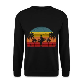 Surfer Retro Hawaii Surfing Holiday Surfboard - Unisex Sweatshirt - black - Front - Alina (178cm) & Michal (187cm)