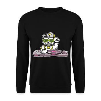 Cat DJ Techno Music Lovers Electro Musicians - Unisex Sweatshirt - black - Front - Alina (178cm) & Michal (187cm)
