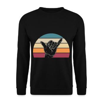 Retro Surfer Hand Shaka Sign Beach Greeting - Unisex Sweatshirt - black - Front - Alina (178cm) & Michal (187cm)