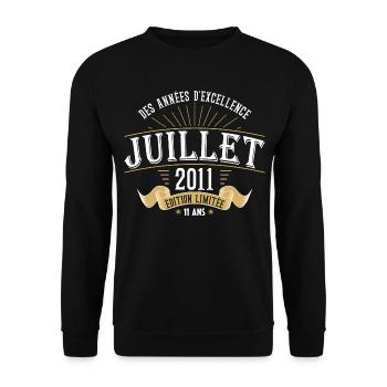 11 Ans Anniversaire Vintage Né(e) en Juillet 2011 - Sweat-shirt Unisexe - noir - Devant - Alina (178cm) & Michal (187cm)