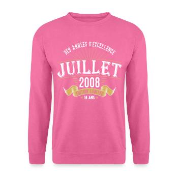 14 Ans Anniversaire Vintage Né(e) en Juillet 2008 - Sweat-shirt Unisexe - rose - Devant