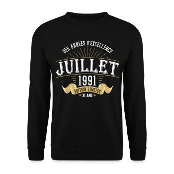 31 Ans Anniversaire Vintage Né(e) en Juillet 1991 - Sweat-shirt Unisexe - noir - Devant - Alina (178cm) & Michal (187cm)