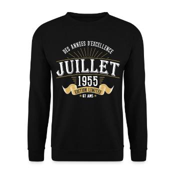 67 Ans Anniversaire Vintage Né(e) en Juillet 1955 - Sweat-shirt Unisexe - noir - Devant - Alina (178cm) & Michal (187cm)
