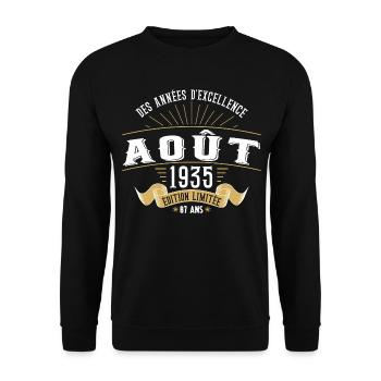 87 Ans Anniversaire Vintage Né(e) en Août 1935 - Sweat-shirt Unisexe - noir - Devant - Alina (178cm) & Michal (187cm)