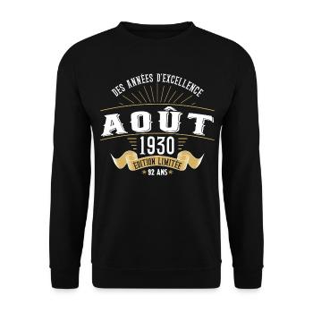 92 Ans Anniversaire Vintage Né(e) en Août 1930 - Sweat-shirt Unisexe - noir - Devant - Alina (178cm) & Michal (187cm)