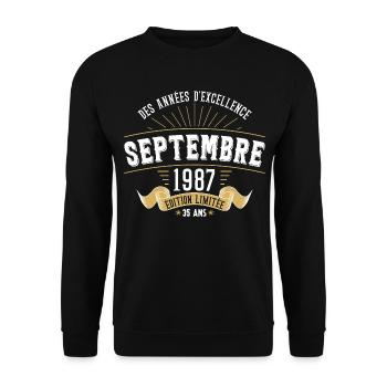 35 Ans Anniversaire Vintage Né(e) Septembre 1987 - Sweat-shirt Unisexe - noir - Devant - Alina (178cm) & Michal (187cm)