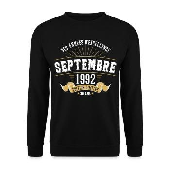 30 Ans Anniversaire Vintage Né(e) Septembre 1992 - Sweat-shirt Unisexe - noir - Devant - Alina (178cm) & Michal (187cm)